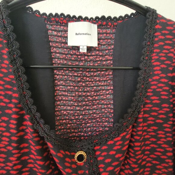 Reformation Nikky Top Blouse - French Kiss Red Black Size 2 - Picture 7 of 12